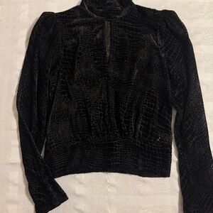 Frame  All over croc- pattern burnout velvet top black medium